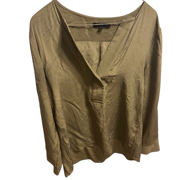 Banana Republic Tops - Banana Republic 100% Silk Olive Vneck Oversized Flowy Long Sleeve Blouse, Medium